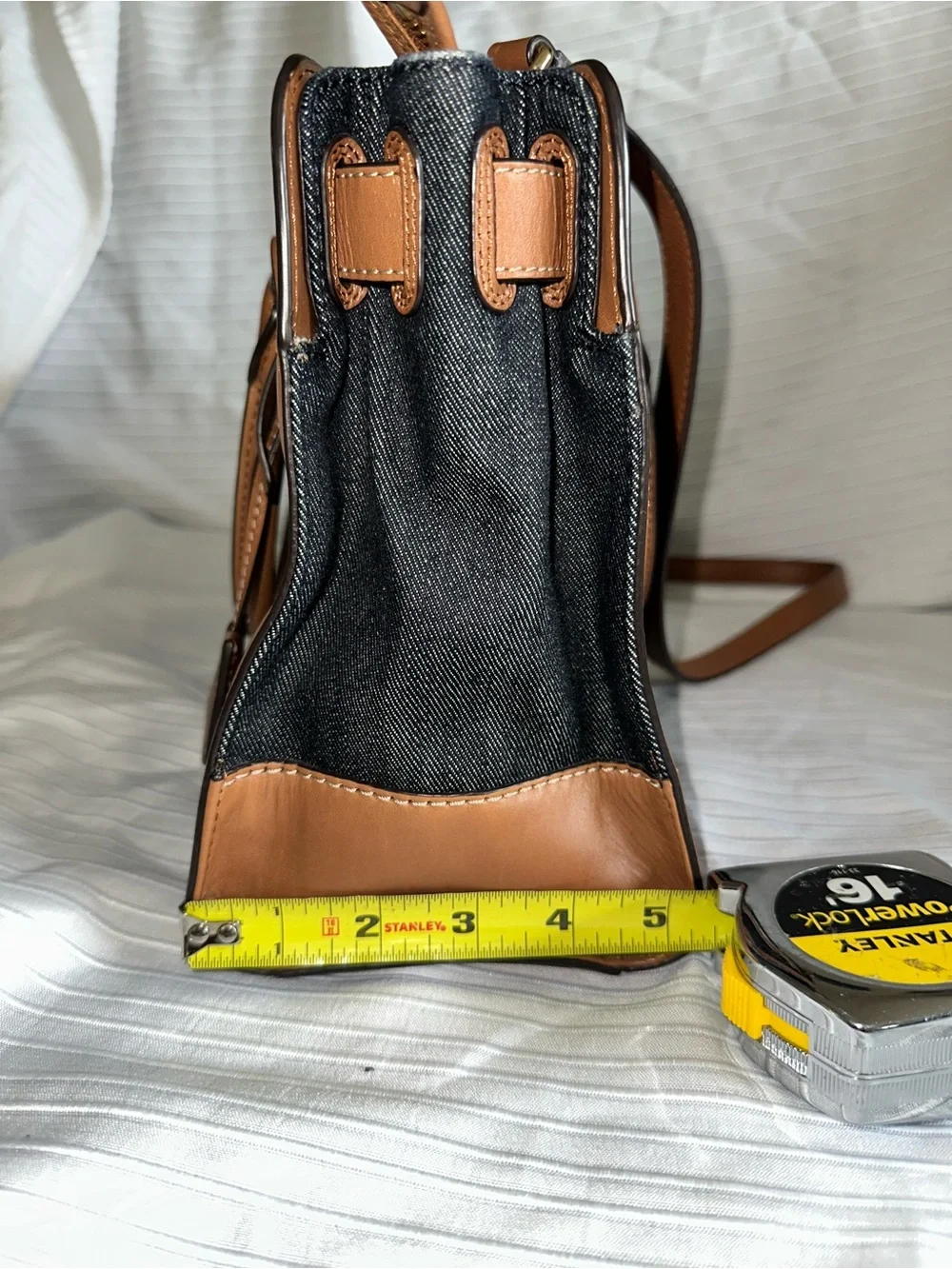 Michael Kors Black Denim Satchel with Brown Leather Trim